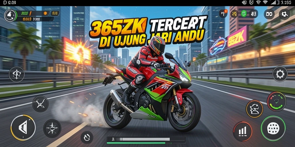 Screenshot gameplay 365ZK yang menampilkan balapan seru di track yang menantang.