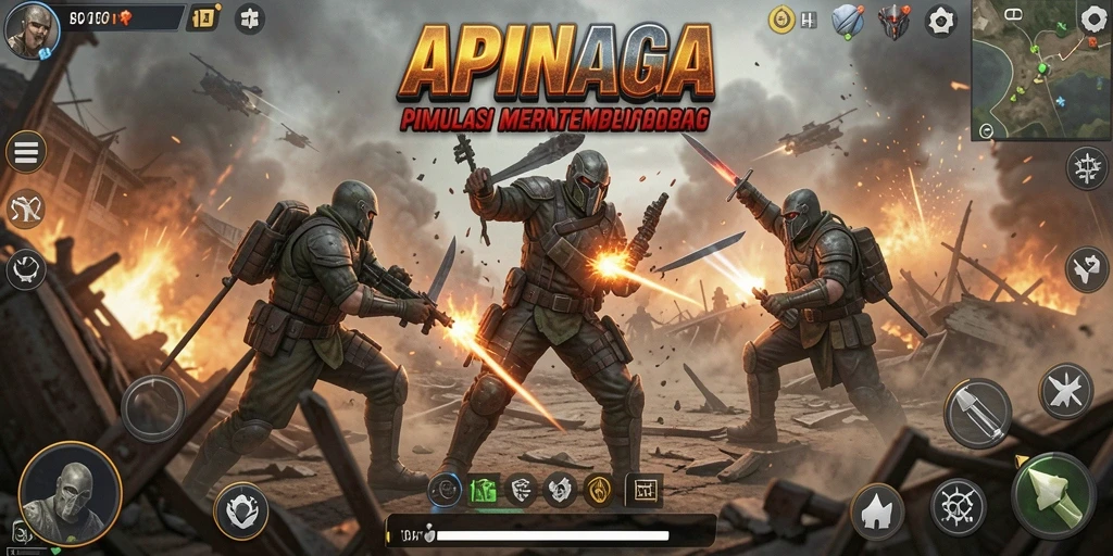 Tampilan gameplay menegangkan dalam APINAGA, penuh strategi dan aksi.