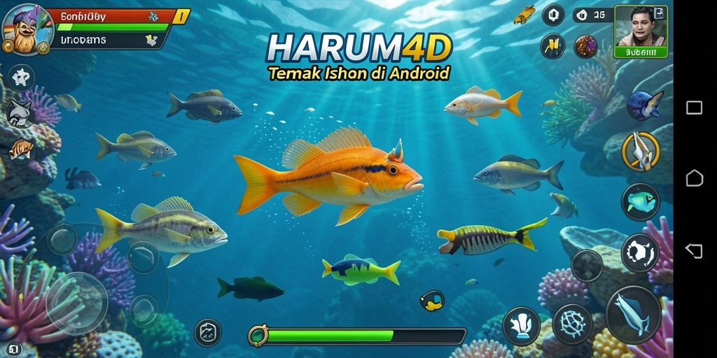 Tangkapan layar gameplay seru dalam HARUM4D yang menampilkan aksi tembak ikan.
