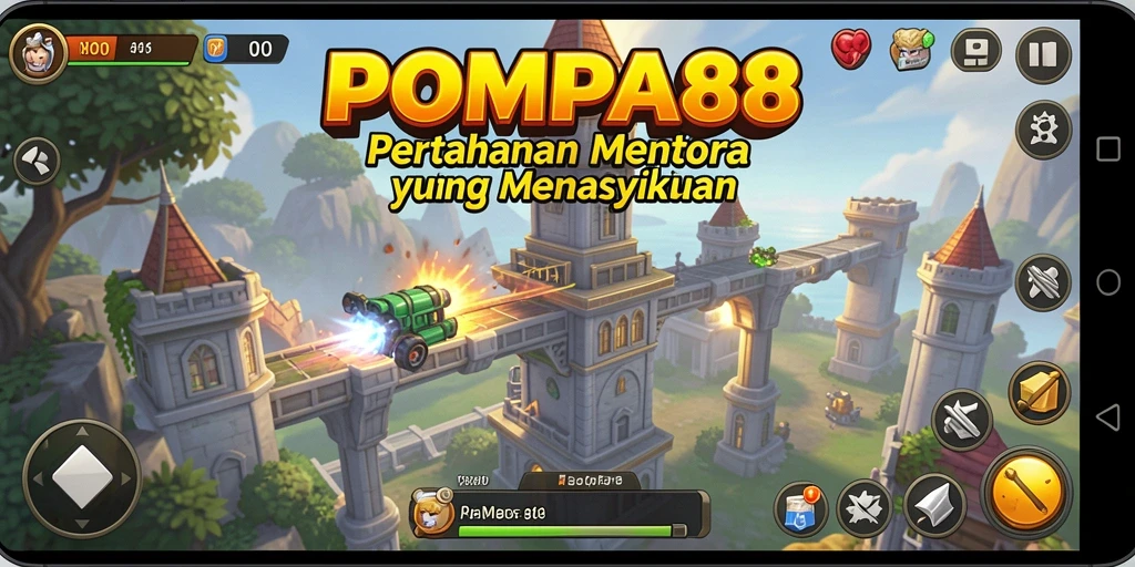 Tangkapan layar POMPA88 menampilkan aksi seru dalam permainan Tower Defense.