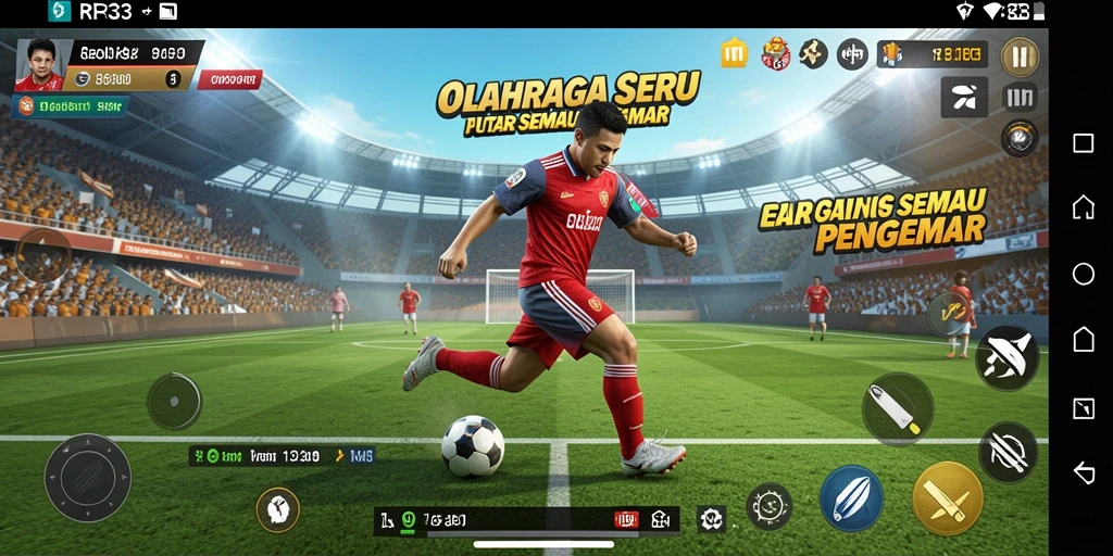 Tampilan gameplay utama RR33 yang menggambarkan ketegangan dalam pertandingan olahraga.