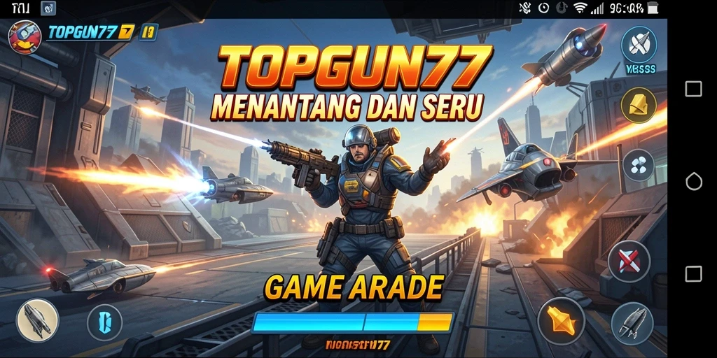 Screenshot gameplay seru dari TOPGUN77 dengan tantangan Arcade.