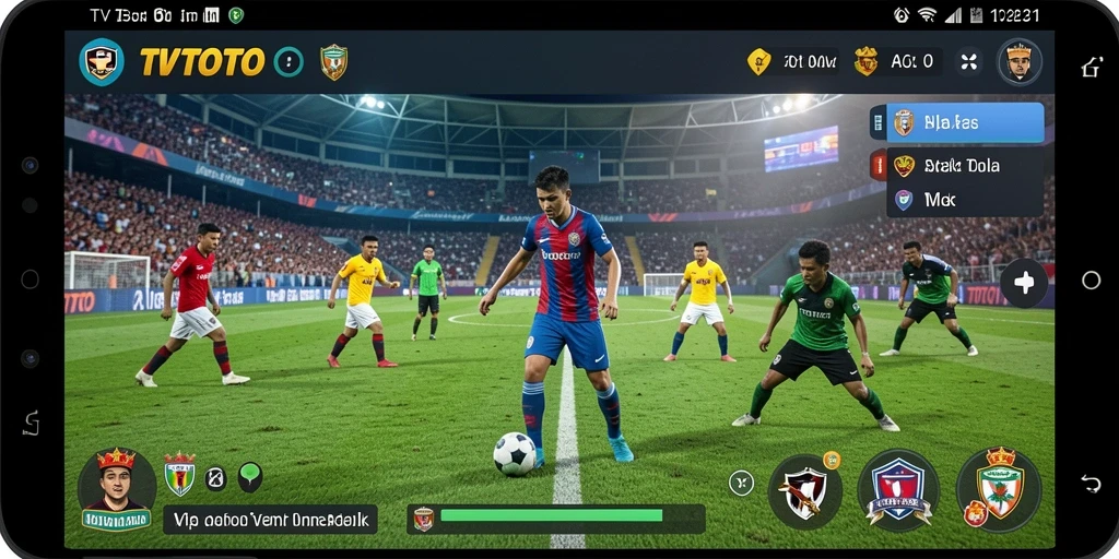 Tampilan utama permainan TVTOTO dengan aksi sepak bola seru.