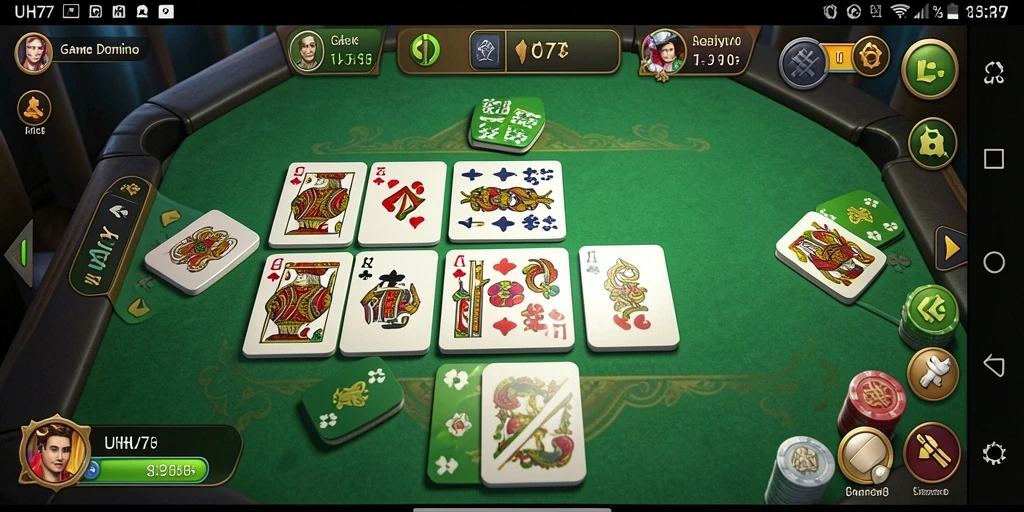 Screenshot UH77 menampilkan momen seru dalam permainan Domino.